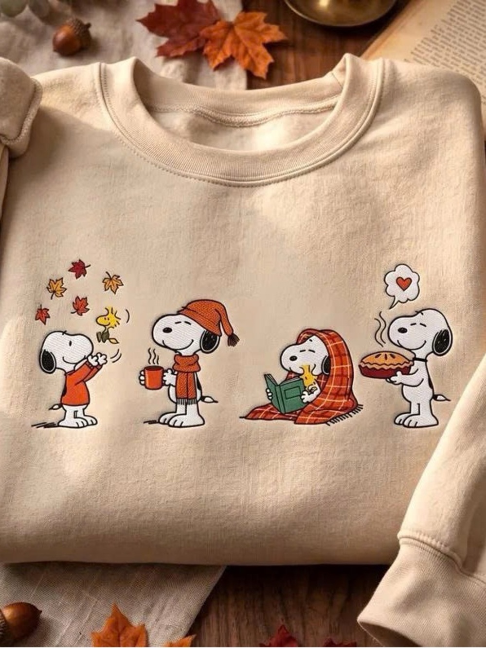 Gildan Cream Peanuts Sn00py Fall Graphic Crewneck Sweatshirt